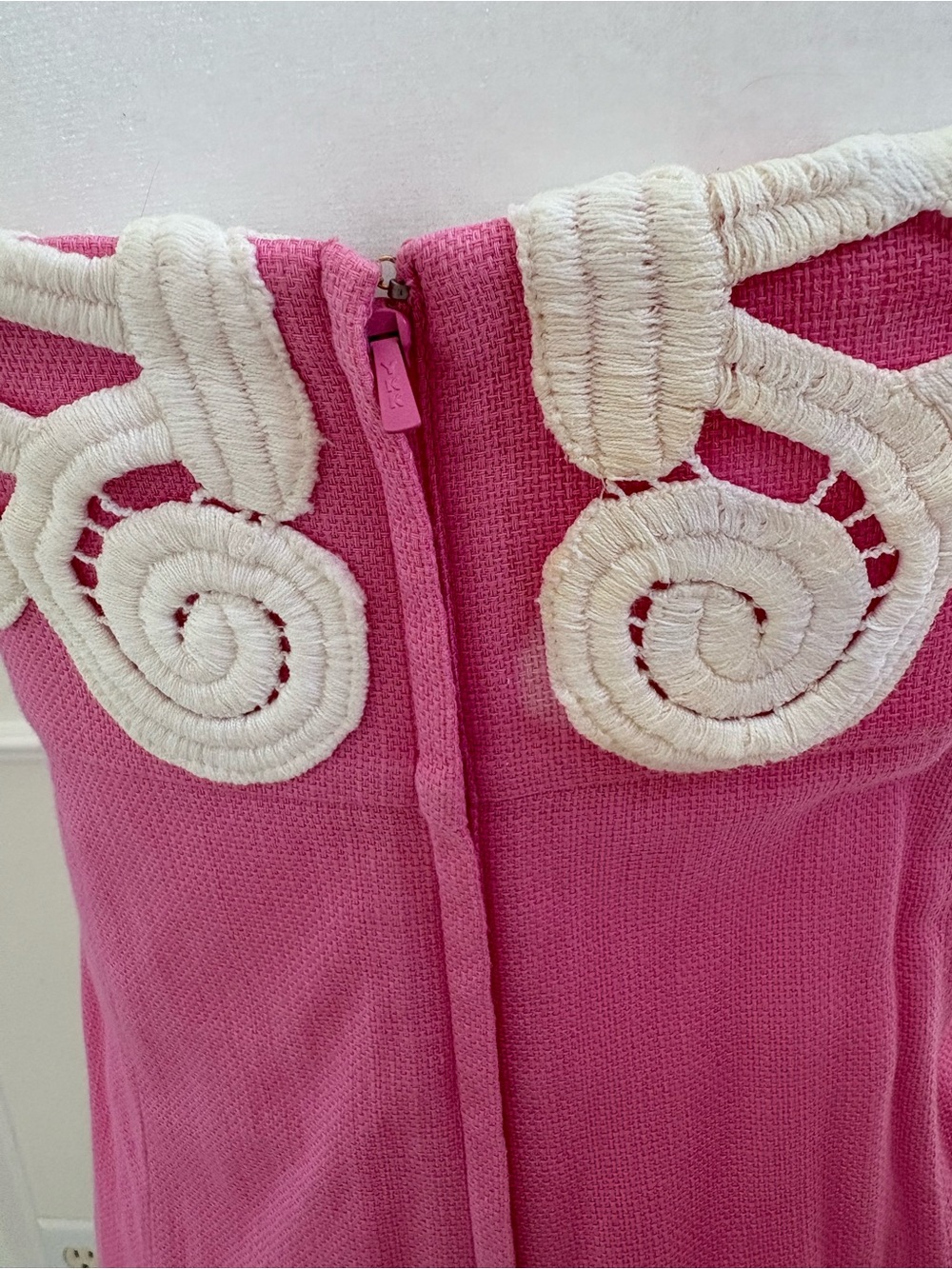 Lilly Pulitzer Strapless Pink Dress with white crochet lace trim - Picture 5 of 7